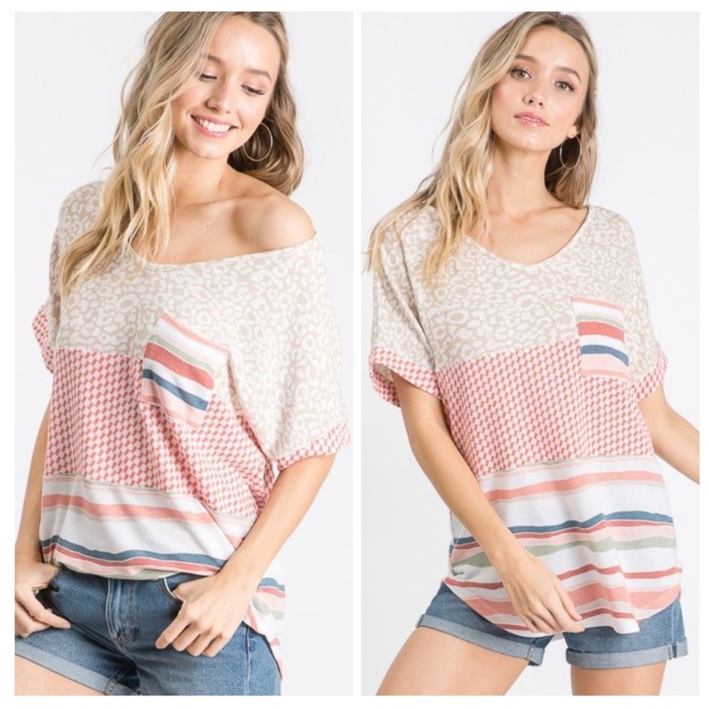 Casual Striped and Patterned Blouse